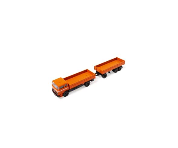 Mini camion RC 1:87 M-B 1620 plateau avec remorque orange 1/87