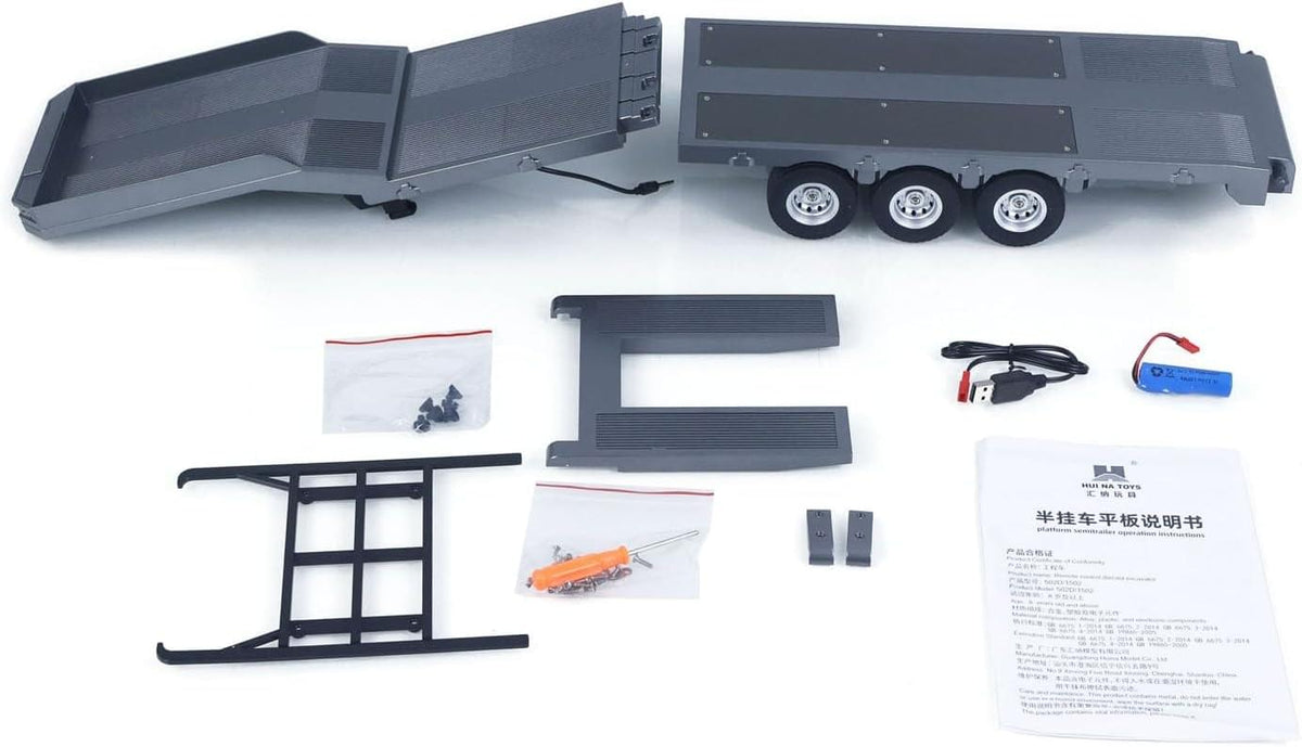 Huina CY1502S – Remorque porte-engins grise pour camion Scania 770S