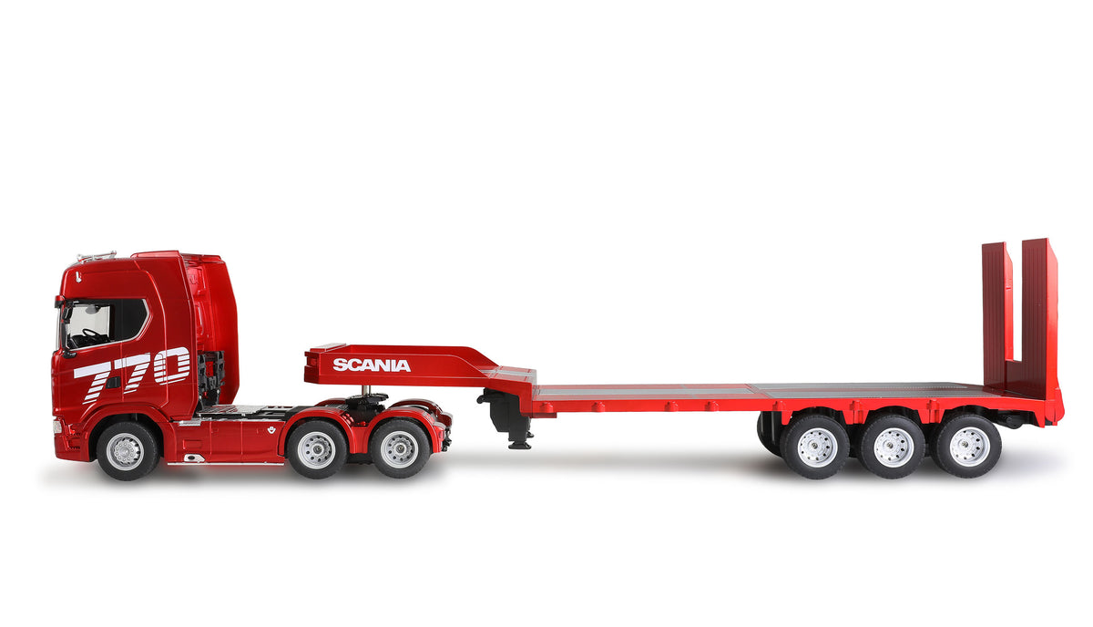 Amewi Scania 770S rouge 1/24 avec remorque porte-engins RC - Breizh Modélisme.