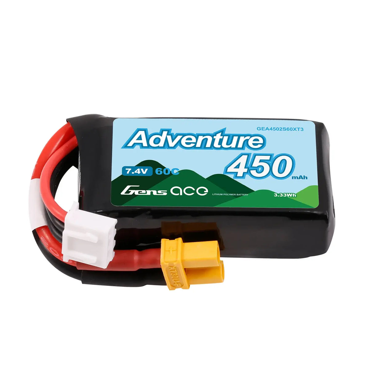 Batterie LiPo 2S1P 7,4V 450mAh 60C XT30 Gens Ace Adventure - Breizh Modélisme.