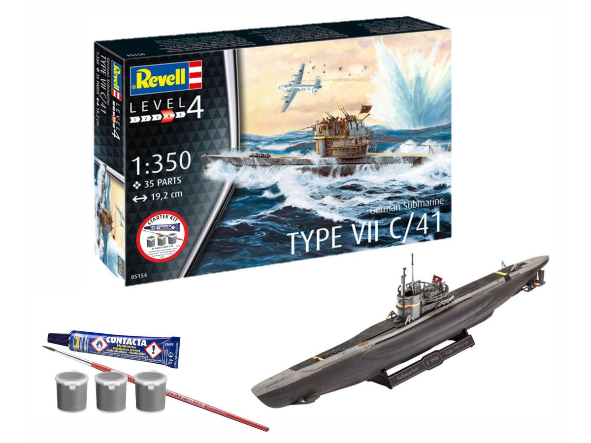 Maquette Revell Starter kit 75154 sous marin Allemand VII C/41 avec accessoires de base