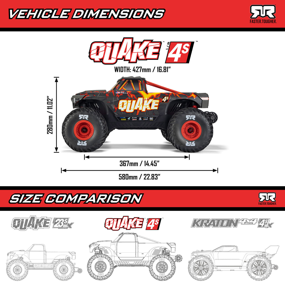 Monster truck RC ARRMA Quake 4S DSC 4x4 RTR 1/8 rouge/noir – ARA4437T1
