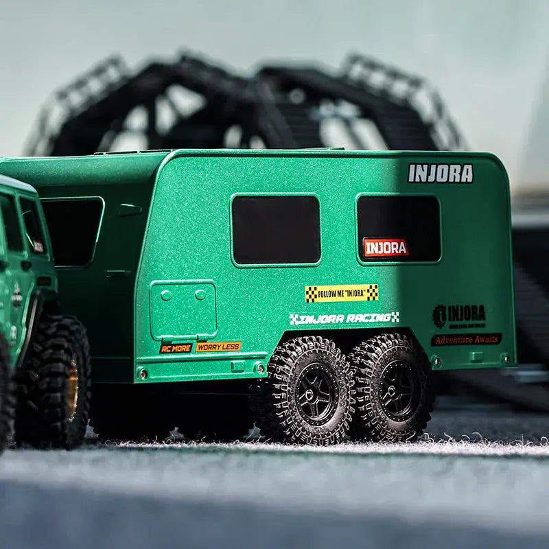Remorque de camping-car vert INJORA avec attelage pour 1/18 TRX4M - AX-TC09GN - Breizh Modélisme.