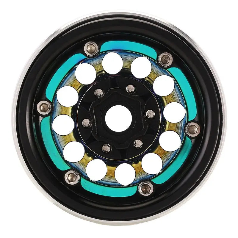 4 jantes INJORA 1,9" arc en ciel en laiton avec déport de -10 mm pour crawlers RC 1/10 (W1957)