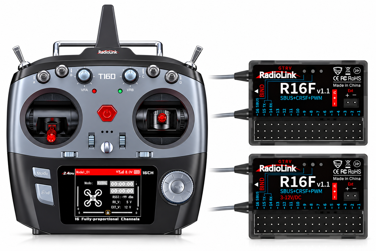 Radio Radiolink 16 voies T16D Mode 1 avec 2 récepteurs R16F