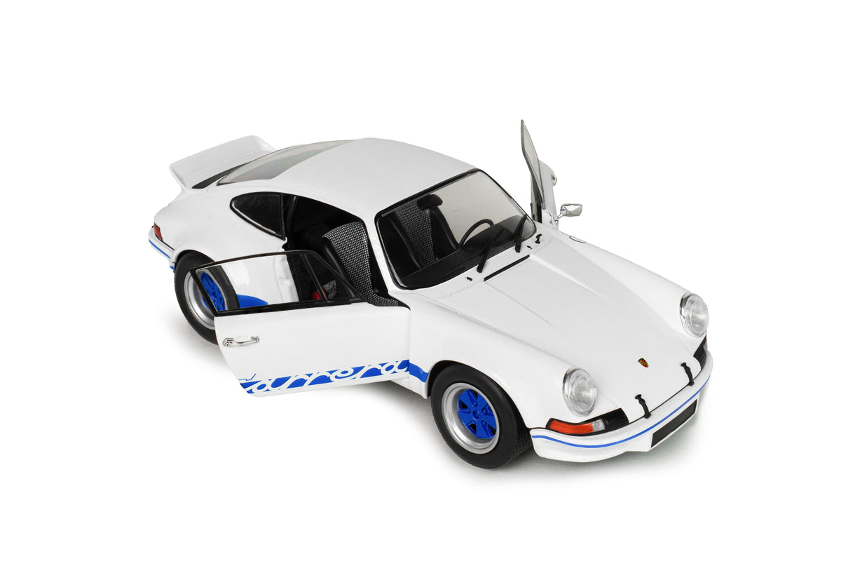 Solido S1801119 Voiture miniature collection 1/18 Porsche 911 RSR – White / Blue Carrera Stripes – 1973