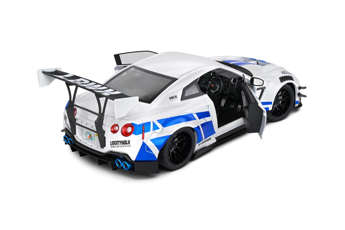 Solido S1805816 Voiture miniature collection 1/18 Nissan GT-R (R35) W/ Liberty Walk Body Kit 2.0 – White & Blue Stripes 2024