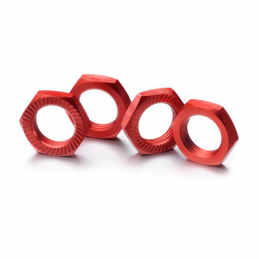 4 Écrous de roue 17mm rouge 1/8 - Absima 2560007 - Breizh Modélisme.