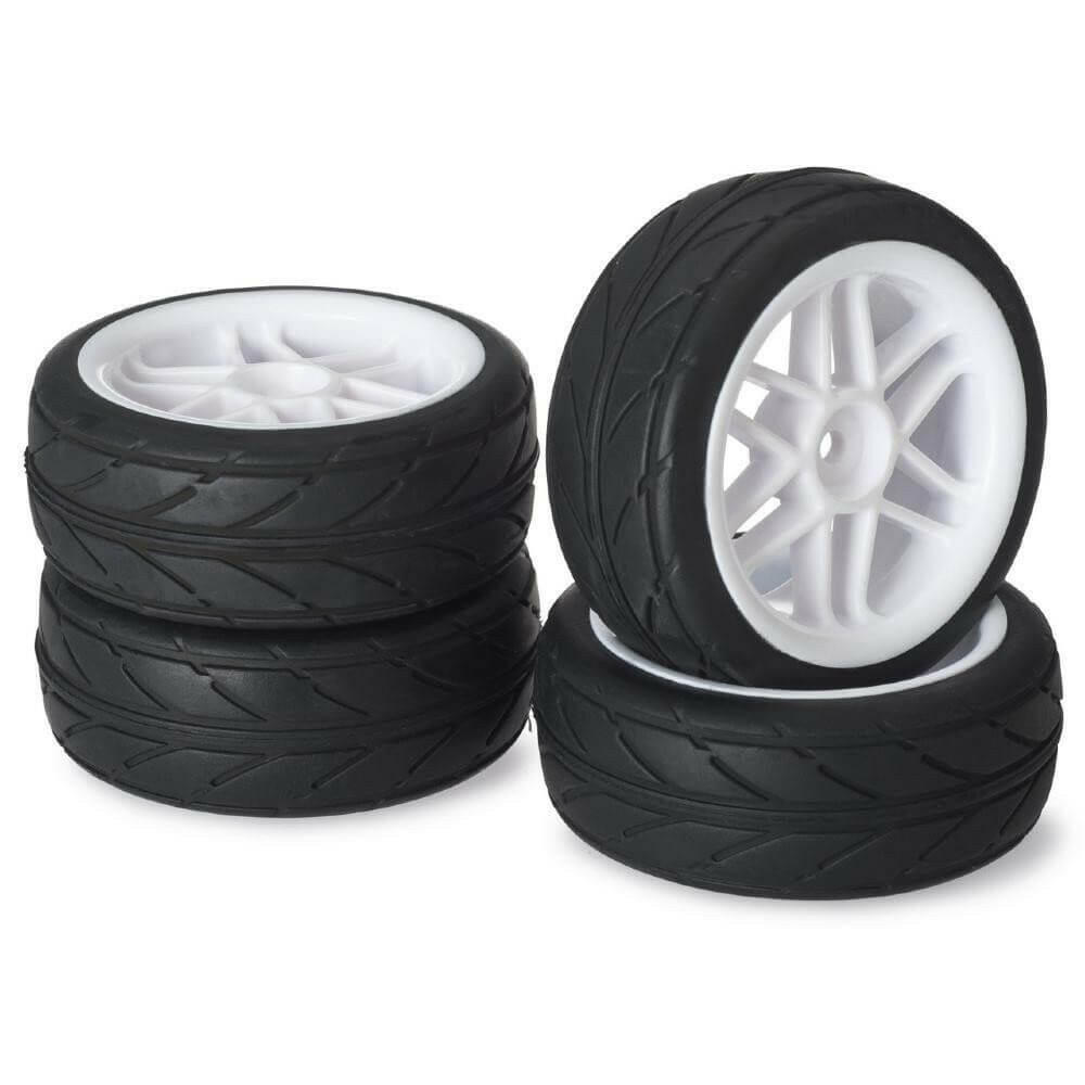 4 roues AV/ARR Piste 6 battons/Profile" blanc 1/10 - 2510004" - Breizh Modélisme.