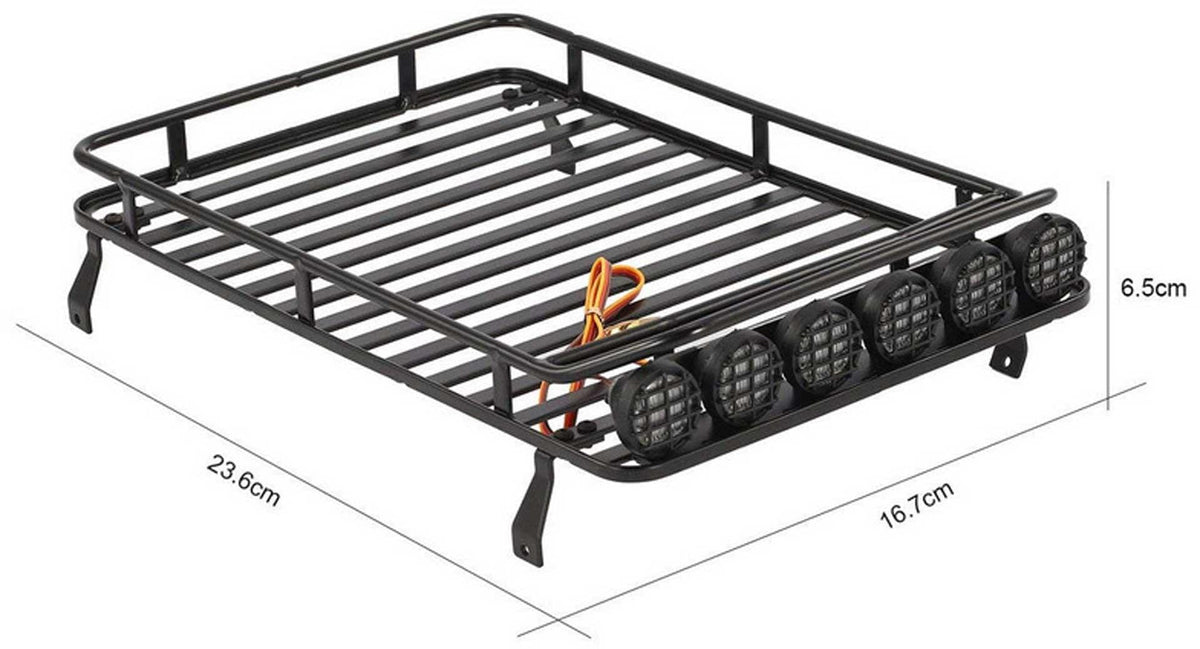 Porte-bagages de toit en métal avec LED's 240 x 153 x 33 mm pour Crawler 1/10 - Absima 2320124 - Breizh Modélisme.