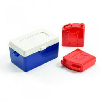 Petite Glacière et bidons de carburant factices - Accessoires pour crawler 1/10 - Breizh Modélisme.
