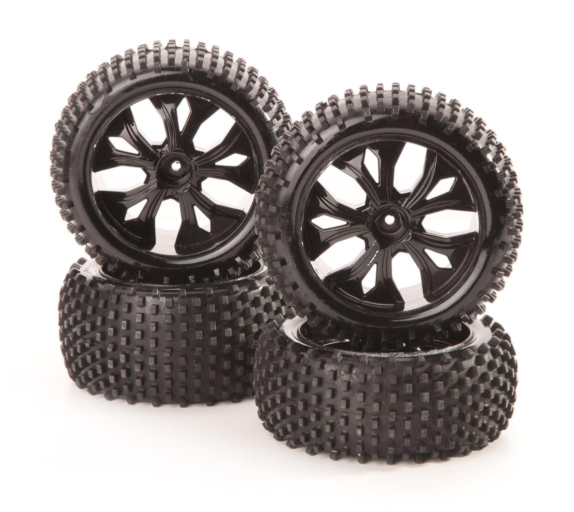 4 pneus et jantes Tout terrain AV et ARR pour Buggy 1/10 XL - Breizh Modélisme.