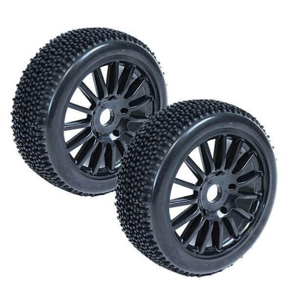 2 pneus et jantes Buggy 1/8 Rocket Av/Arr - Hobbytech HTR-T444 - Breizh Modélisme.