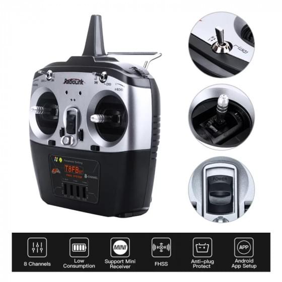Radio Radiolink 8 voies T8FB BT+ récepteur R8EF - Mode 2 - Breizh Modélisme.