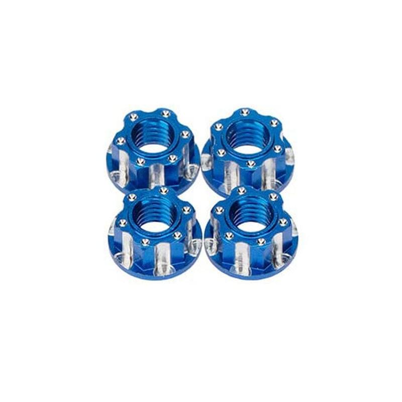 Écrou de roue Alu M4 dentelé bleu - Breizh Modélisme.