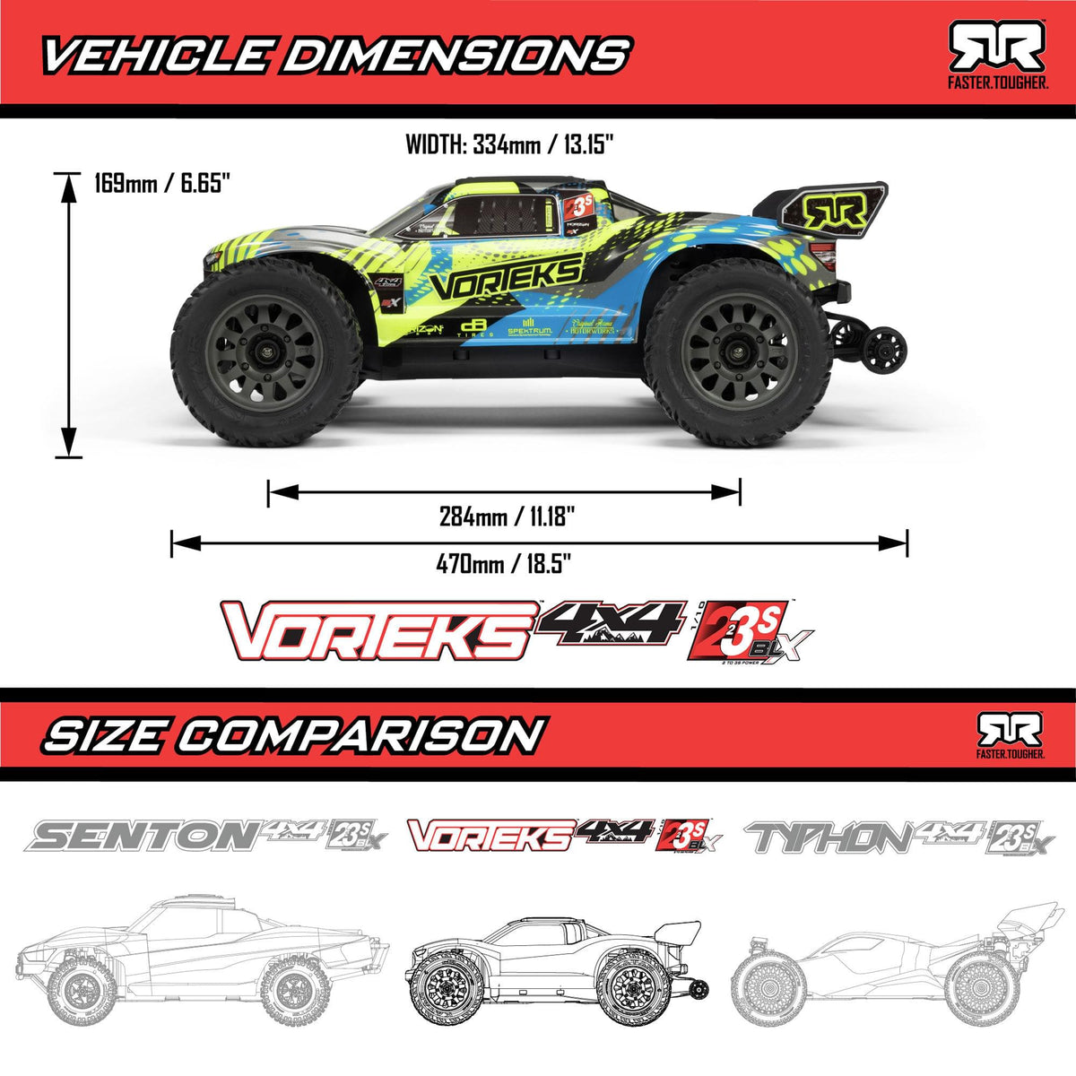 Arrma Vorteks 1/10 223S BLX brushless 4x4 stadium truck RTR jaune - ARA4305V4T2 - Breizh Modélisme.