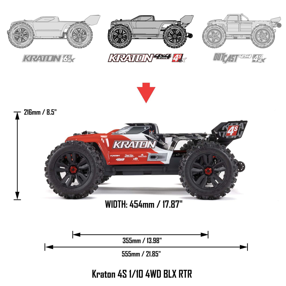 Arrma Kraton 1/10 4X4 4S V2 BLX Monster truck RTR Rouge - Breizh Modélisme.