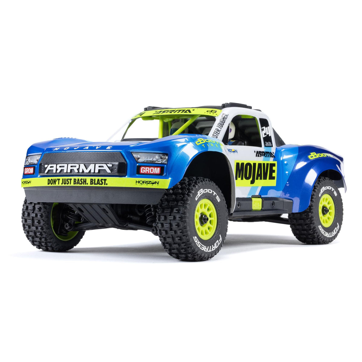 Arrma Mojave Grom Mega 1/16 380 4X4 Small Scale Desert Truck RTR blanc/bleu - Breizh Modélisme.