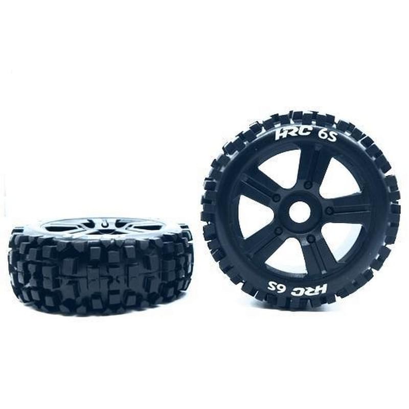2 pneus et jantes Bulldog 6S Buggy 1/8 jantes noires Av/Arr - HRC60816BK6S - Breizh Modélisme.