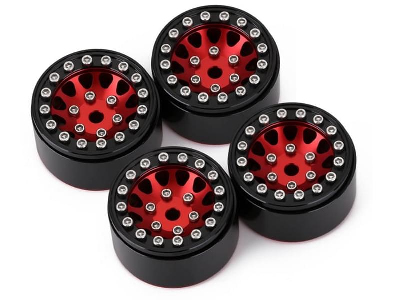 Injora 4 jantes 1.0 Beadlock Alu pour crawlers 1/18 1/24 (W1049) - rouge - Breizh Modélisme.