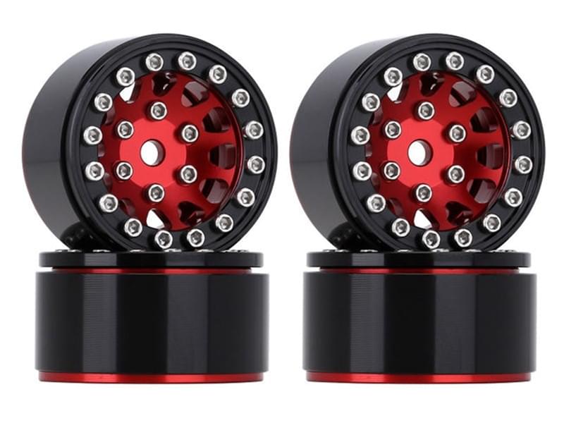 Injora 4 jantes 1.0 Beadlock Alu pour crawlers 1/18 1/24 (W1049) - rouge - Breizh Modélisme.