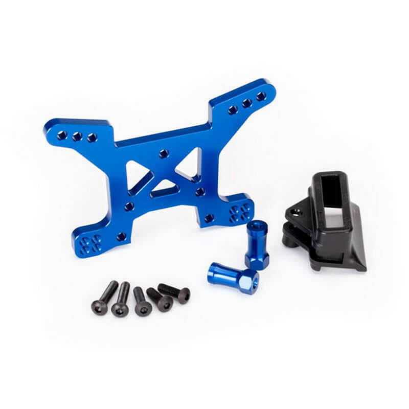 Support d'amortisseurs AV alu bleu Rustler 4x4 VXL Traxxas 6739X - Breizh Modélisme.