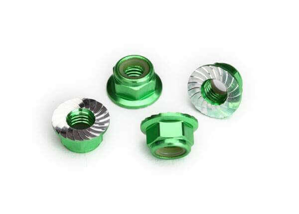 4 Écrous Nylstop de roues 5mm M5 Alu vert - Traxxas 8447G - Breizh Modélisme.