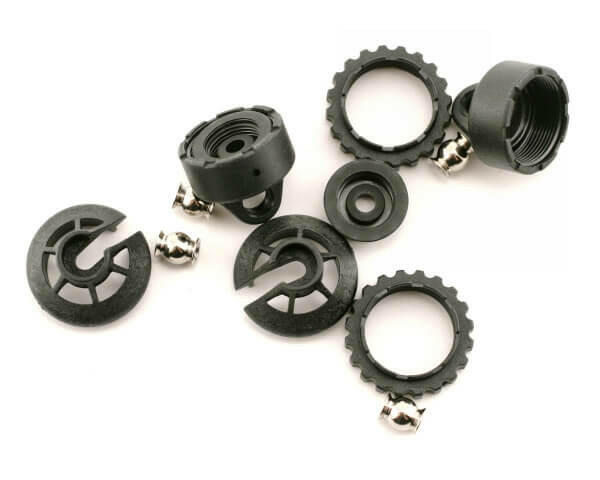 Bouchons d'amortisseurs + molettes + coupelles + billes de rotule (2) - Traxxas 5465 - Breizh Modélisme.