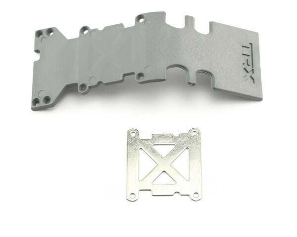 Plaque de protection arrière plastique grise + plaque acier - Traxxas 4938A - Breizh Modélisme.