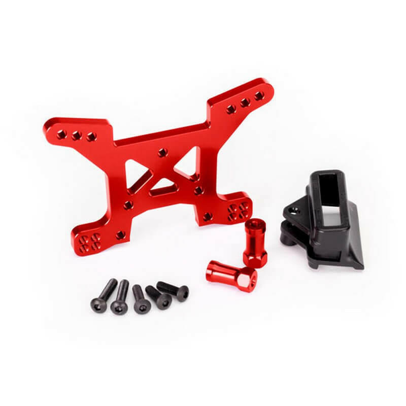 Support d'amortisseurs AV alu rouge Rustler 4x4 VXL Traxxas 6739R - Breizh Modélisme.