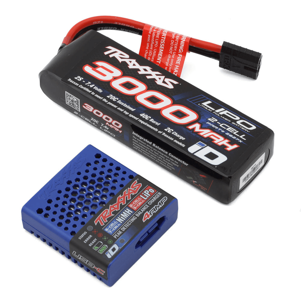 Combo BL-2S Batterie Lipo 7,4V 3000mAh 2S 2827X avec chargeur USB 2985 - Breizh Modélisme.