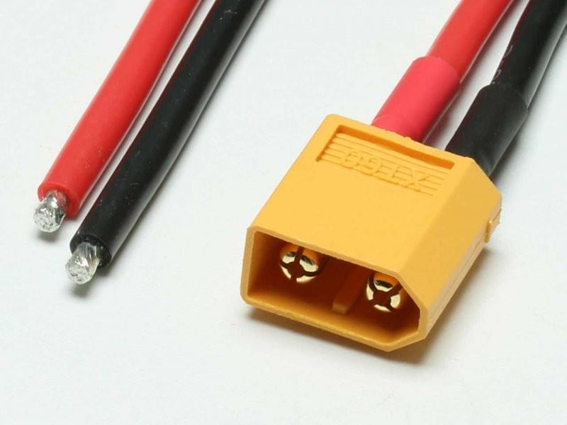 Prise mâle XT60 ave câble 200 mm, 2,5mm² / AWG14 - Breizh Modélisme.