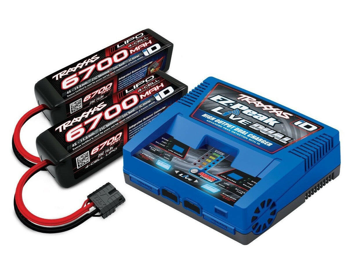 Traxxas 2997 Combo Chargeur Duo avec 2 batteries Lipo 4S 6700mAh - Breizh Modélisme.
