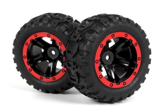 Roues Blackzon Slyder MT / Pneus assemblés 1/16 (noir/rouge) - 540194 - Breizh Modélisme.