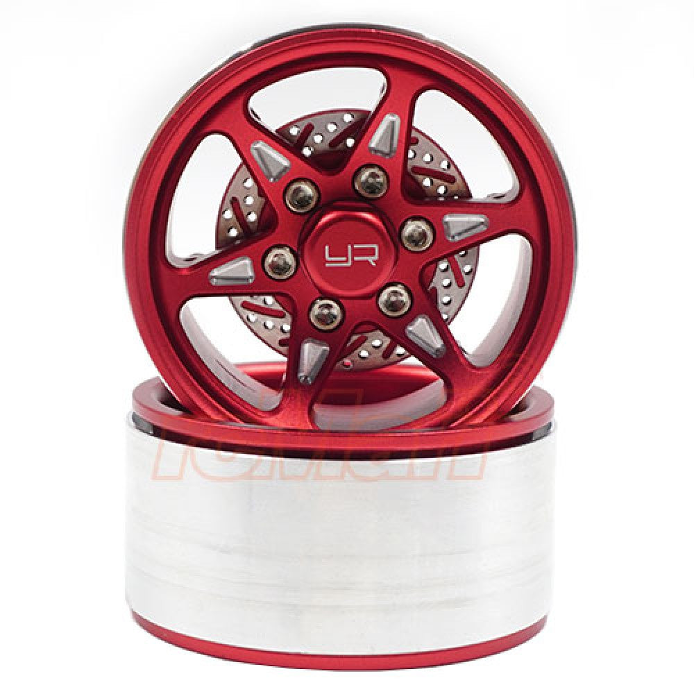 Yeah Racing 2 Jantes Crawler 1/10 alu Rouge Beadlock 1.9 CNC 6 branches avec disques - Breizh Modélisme.