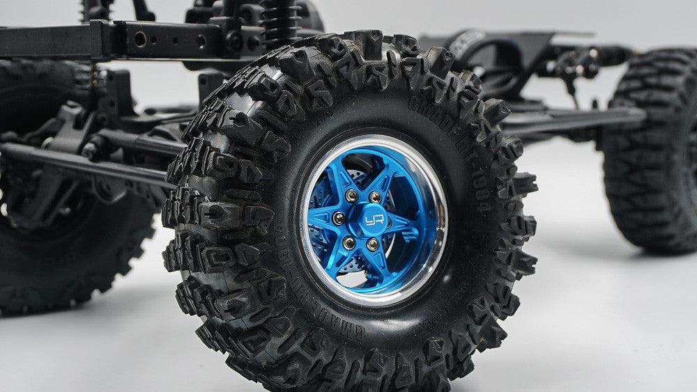Yeah Racing 2 Jantes Crawler 1/10 alu Rouge Beadlock 1.9 CNC 6 branches avec disques - Breizh Modélisme.