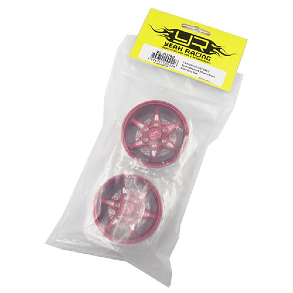 Yeah Racing 2 Jantes Crawler 1/10 alu Rouge Beadlock 1.9 CNC 6 branches avec disques - Breizh Modélisme.