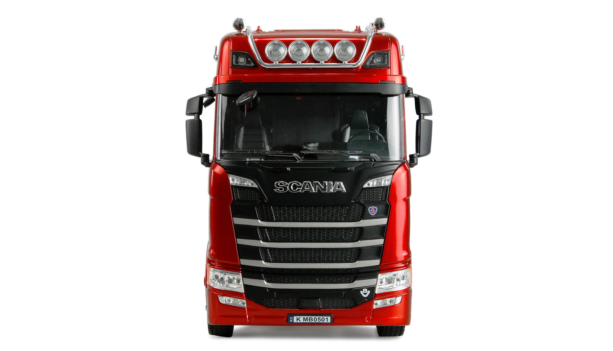 Amewi Scania 770S rouge 1/18 avec remorque porte-engins RC – 22775 - Breizh Modélisme.