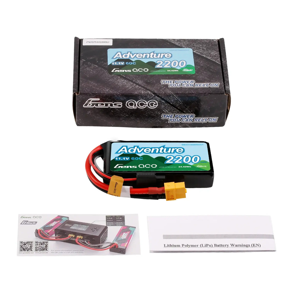 Batterie LiPo Gens Ace Adventure 2200mAh 11,1 V 60C 3S1P prise XT60