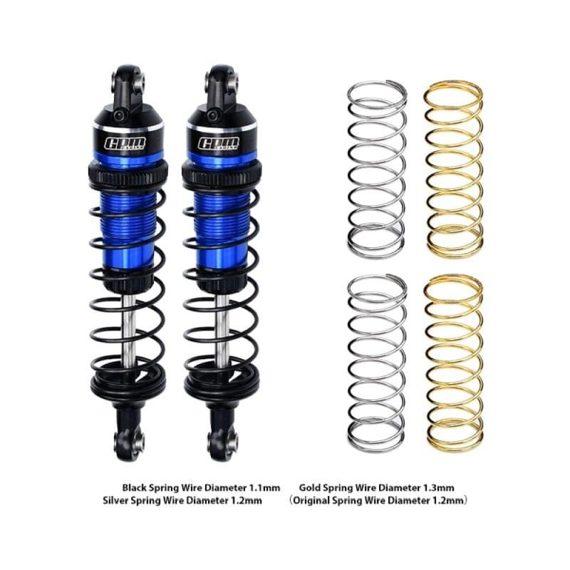 Amortisseur aluminium réglable avant/arrière 87mm + ressorts bleu (2) GPM TRX MiniMaxx GPMTXMM087F/RBBK - Breizh Modélisme.