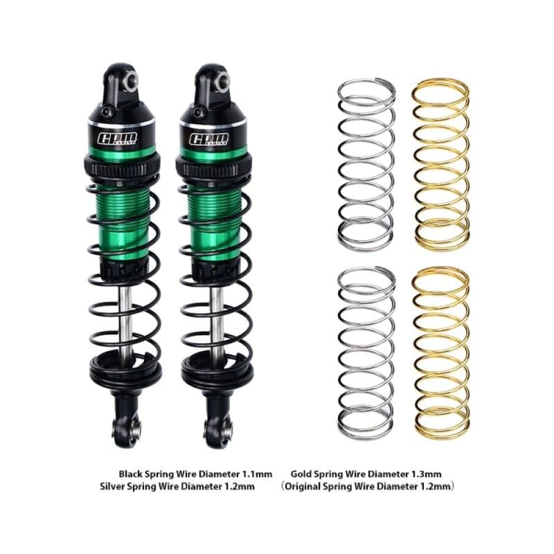 Amortisseur aluminium réglable avant/arrière 87mm + ressorts vert (2) GPM TRX MiniMaxx GPMTXMM087F/RGBK - Breizh Modélisme.