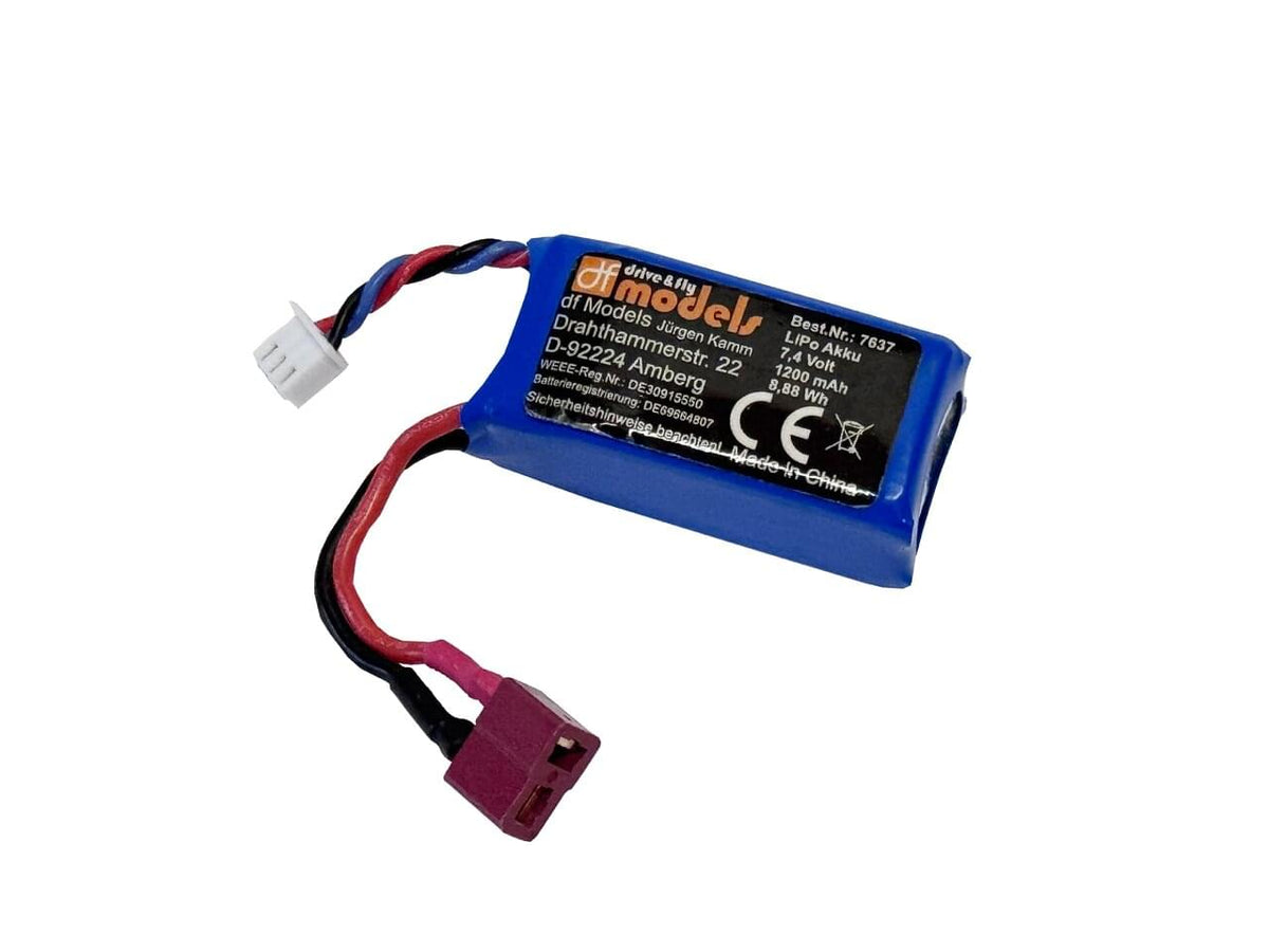 Batterie Lipo DF Models 7.4V 1200mAh prise DEAN - 7637 - Breizh Modélisme.