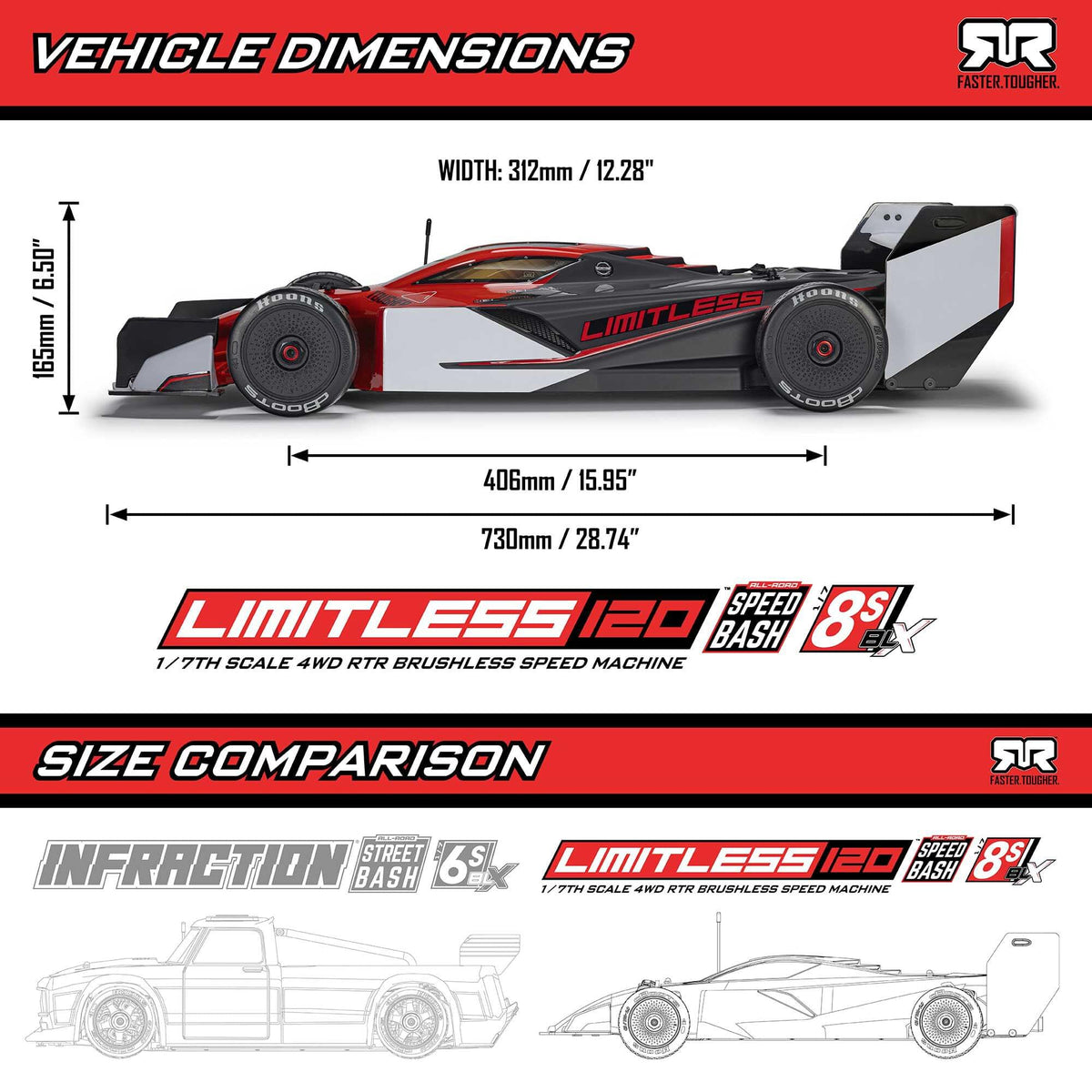 Voiture de vitesse RC Arrma Limitless 120 8S 4x4 1/7 brushless RTR rouge – ARA7816T1