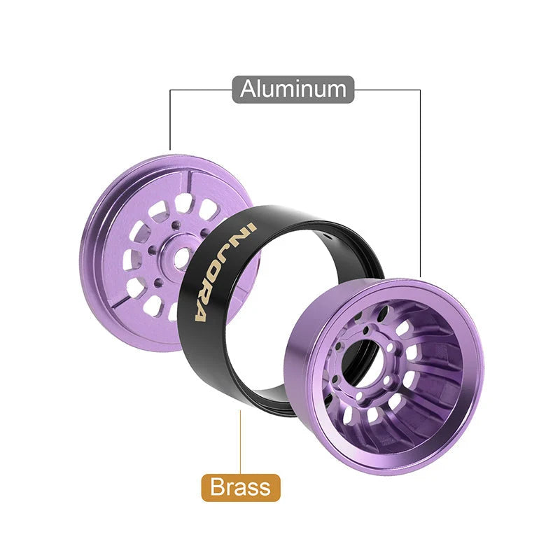 Injora 4 jantes 1.0 Beadlock Alu pour crawlers 1/18 1/24 (W1015) violet