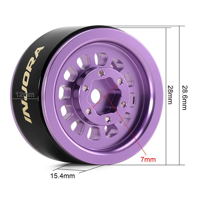 Injora 4 jantes 1.0 Beadlock Alu pour crawlers 1/18 1/24 (W1015) violet