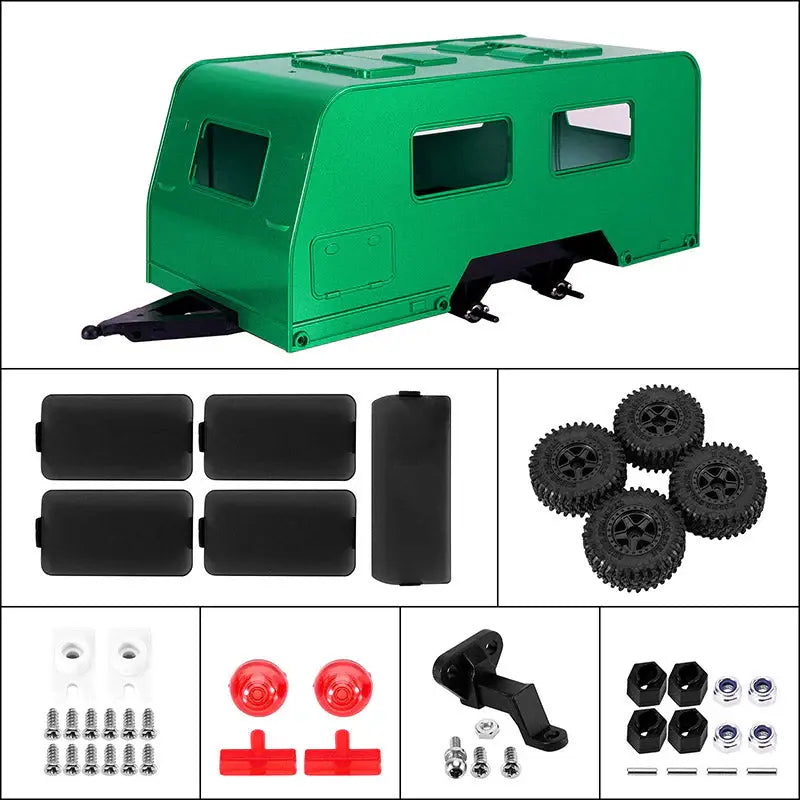 Remorque de camping-car vert INJORA avec attelage pour 1/18 TRX4M - AX-TC09GN - Breizh Modélisme.