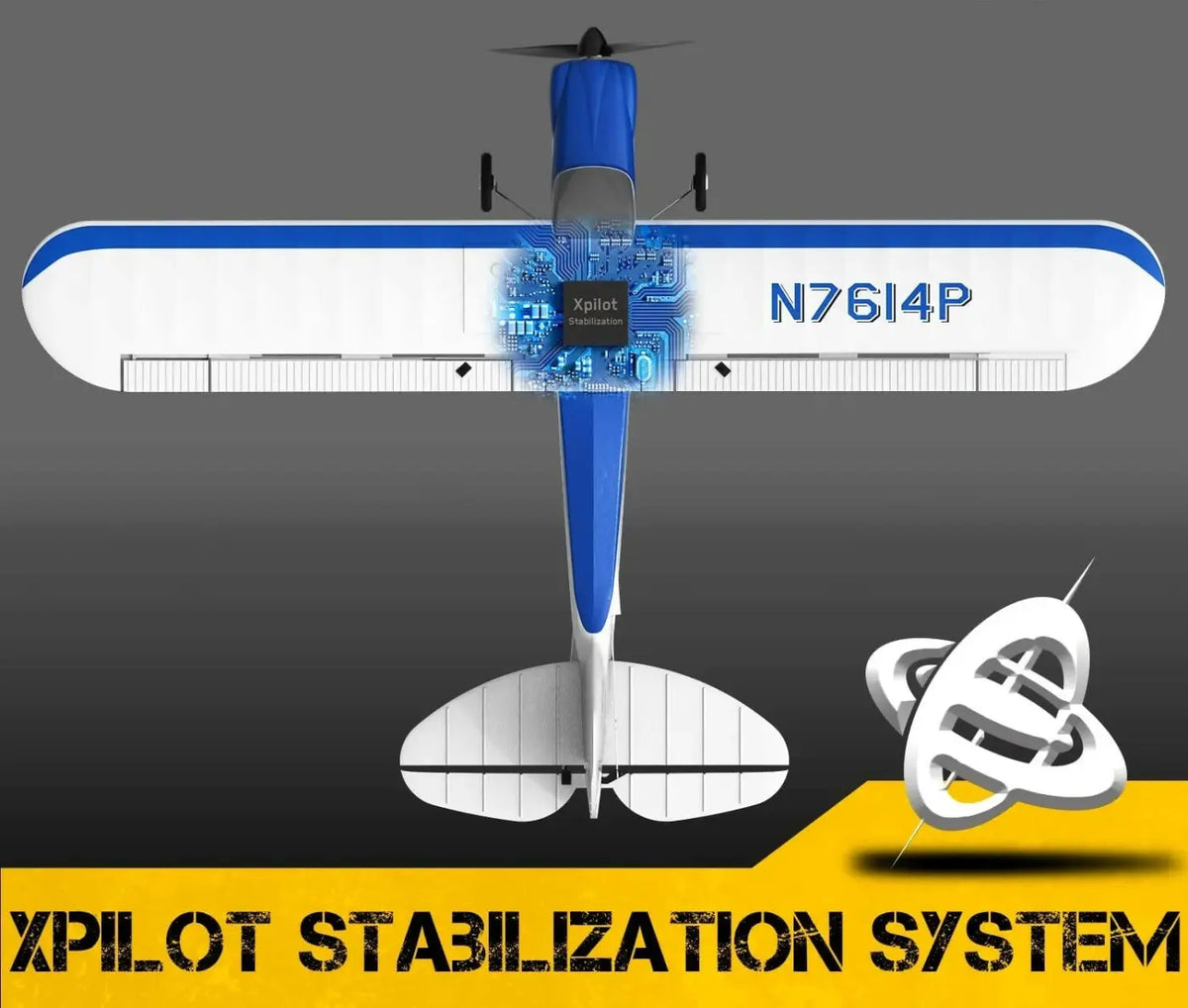 Avion RC débutant V761-4 Volantex Sport CUB 500 4CH avec stabilisateur de vol bleu