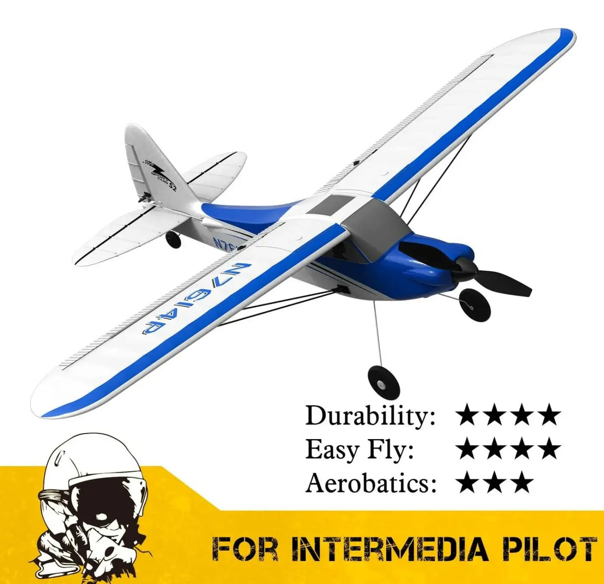 Avion RC débutant V761-4 Volantex Sport CUB 500 4CH avec stabilisateur de vol bleu