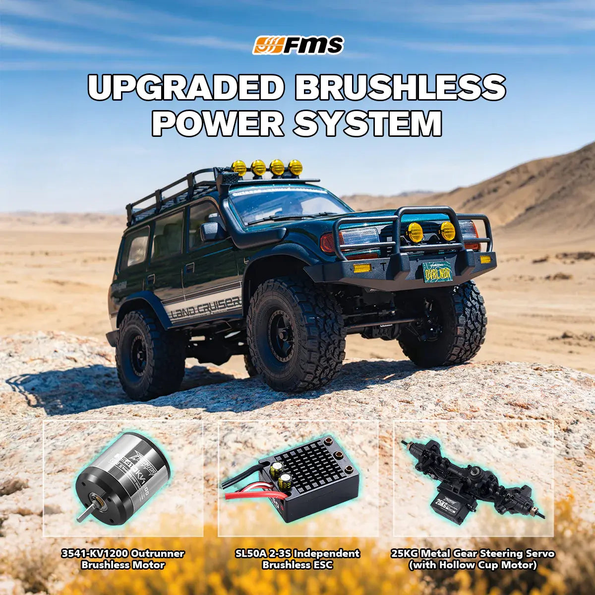 1/10 Toyota Land cruiser 80 FCX10 brushless ARTR kit (RS) vert - FMS11042RS-GN-BL - Breizh Modélisme.