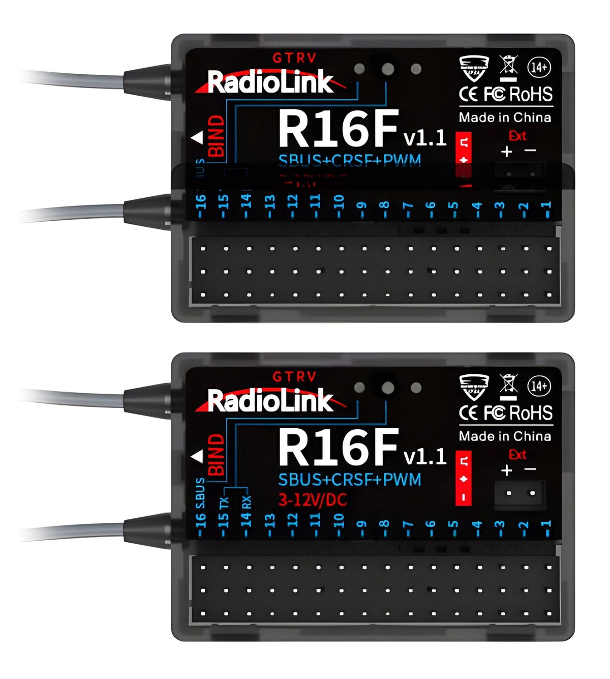Radio Radiolink 16 voies T16D Mode 1 avec 2 récepteurs R16F